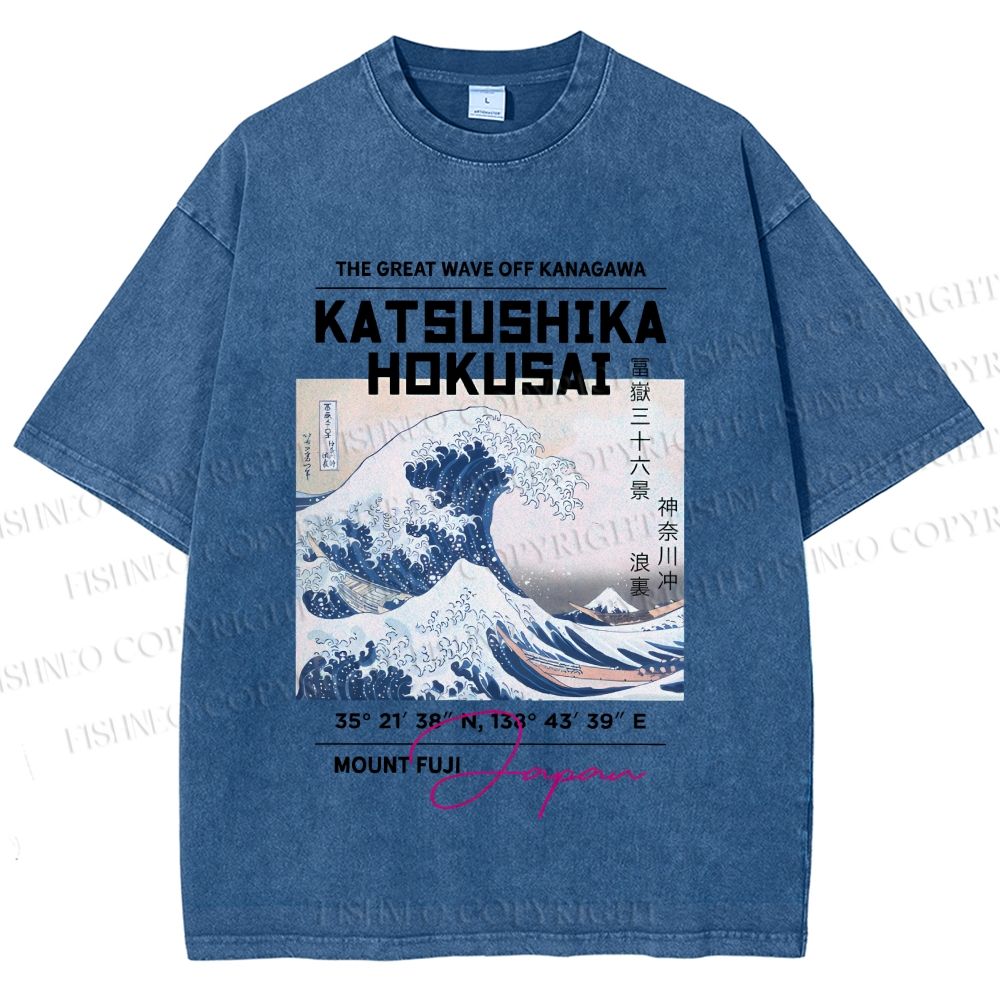 Unisex Kanagawa Waves Printed Washed Tee