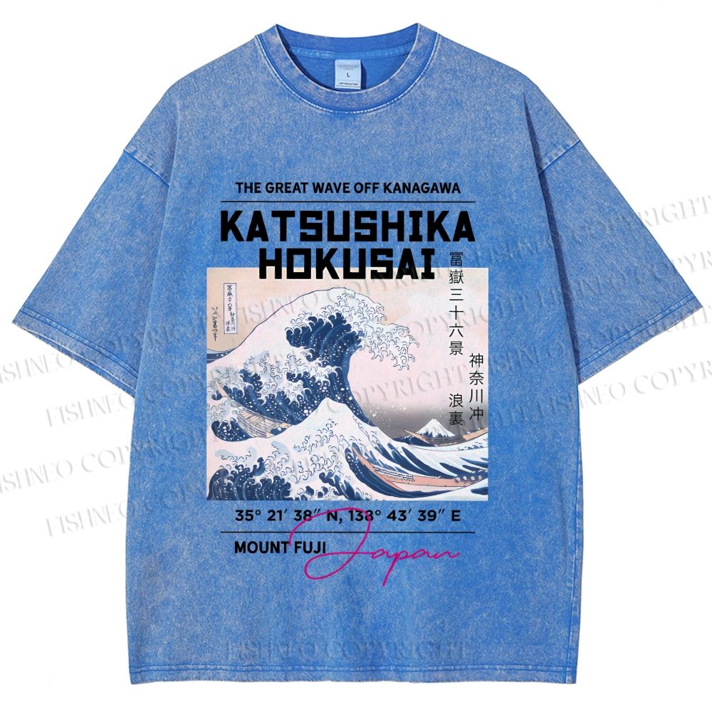 Unisex Kanagawa Waves Printed Washed Tee