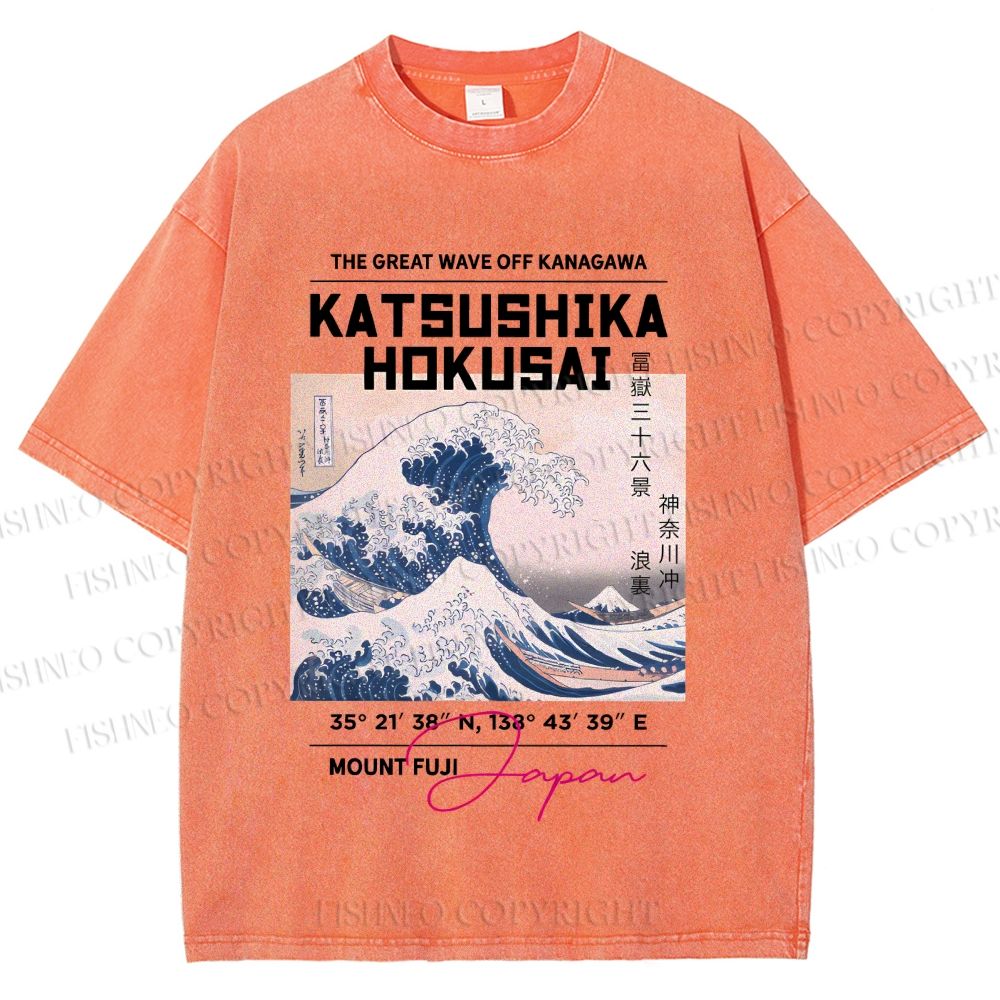 Unisex Kanagawa Waves Printed Washed Tee