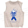 Unisex Vintage Fish Printed Washed Tank Top