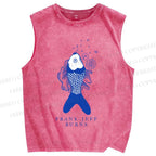 Unisex Vintage Fish Printed Washed Tank Top