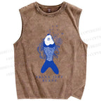 Unisex Vintage Fish Printed Washed Tank Top