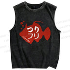 Unisex Tsukiji Fish Printed Washed Tank Top