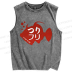 Unisex Tsukiji Fish Printed Washed Tank Top