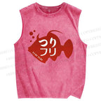 Unisex Tsukiji Fish Printed Washed Tank Top