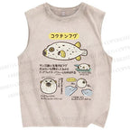 Unisex Cartoon Fish Printed Washed Tank Top