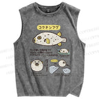 Unisex Cartoon Fish Printed Washed Tank Top