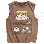 Unisex Cartoon Fish Printed Washed Tank Top