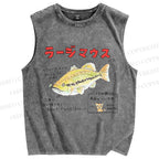 Unisex Cartoon Fish Printed Washed Tank Top