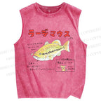 Unisex Cartoon Fish Printed Washed Tank Top