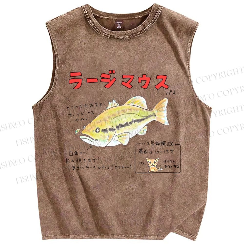 Unisex Cartoon Fish Printed Washed Tank Top