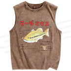 Unisex Cartoon Fish Printed Washed Tank Top