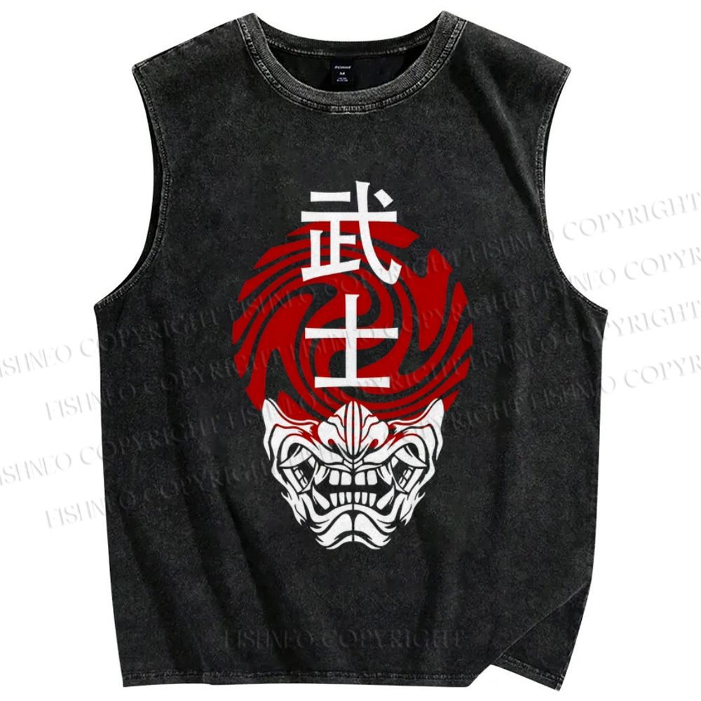 Unisex Samurai Printed Washed Tank Top