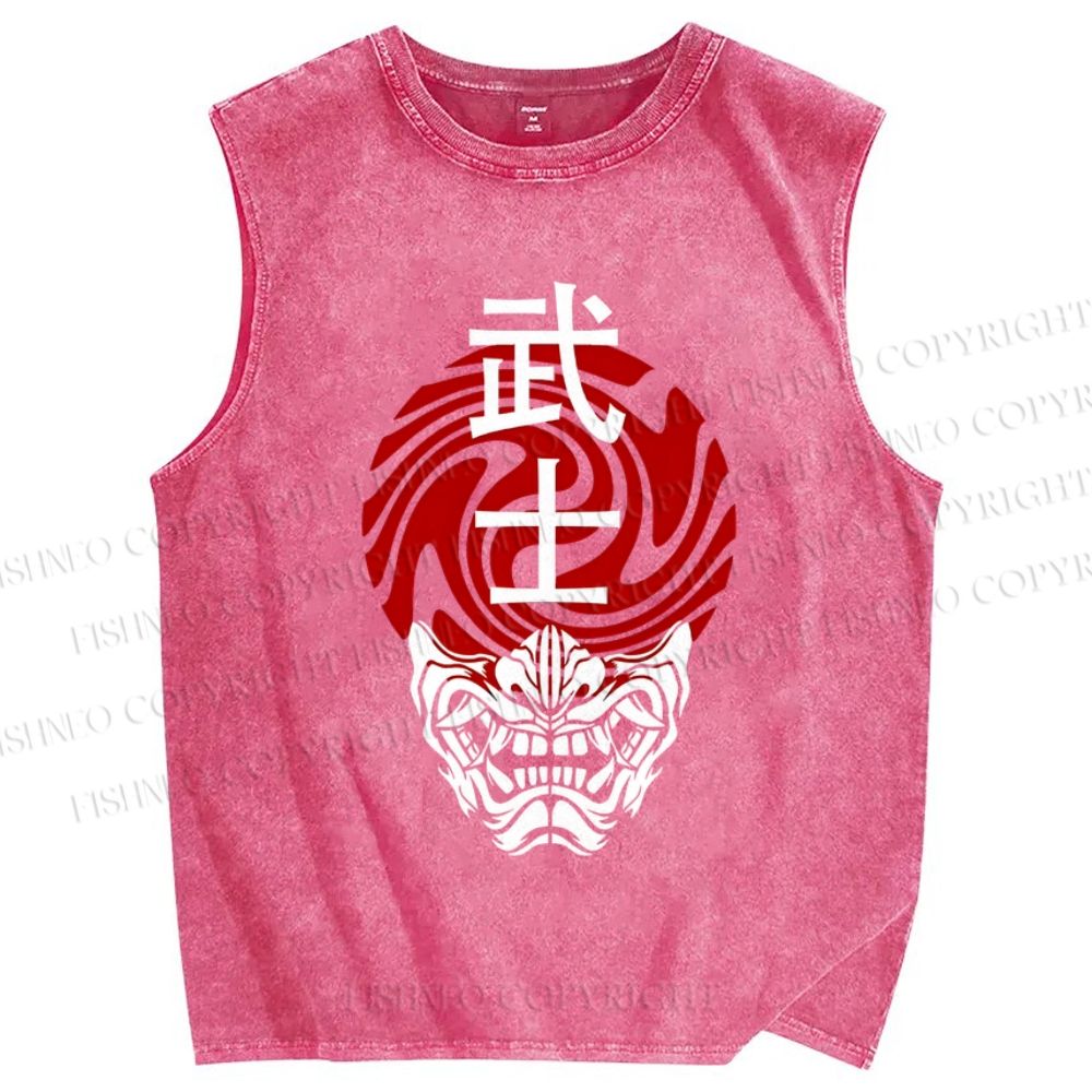 Unisex Samurai Printed Washed Tank Top