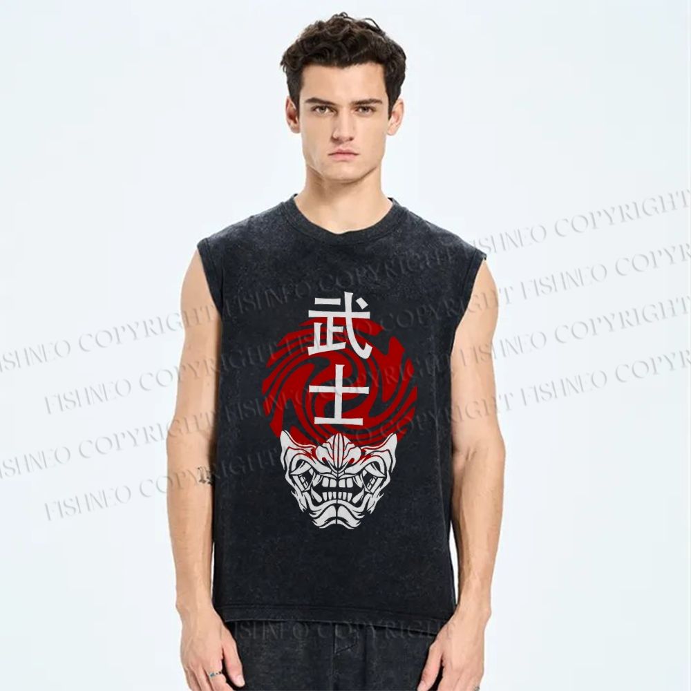 Unisex Samurai Printed Washed Tank Top