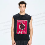 Unisex Japanese Cat Poster Printed Washed Tank Top