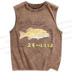 Unisex Cartoon Fish Printed Washed Tank Top