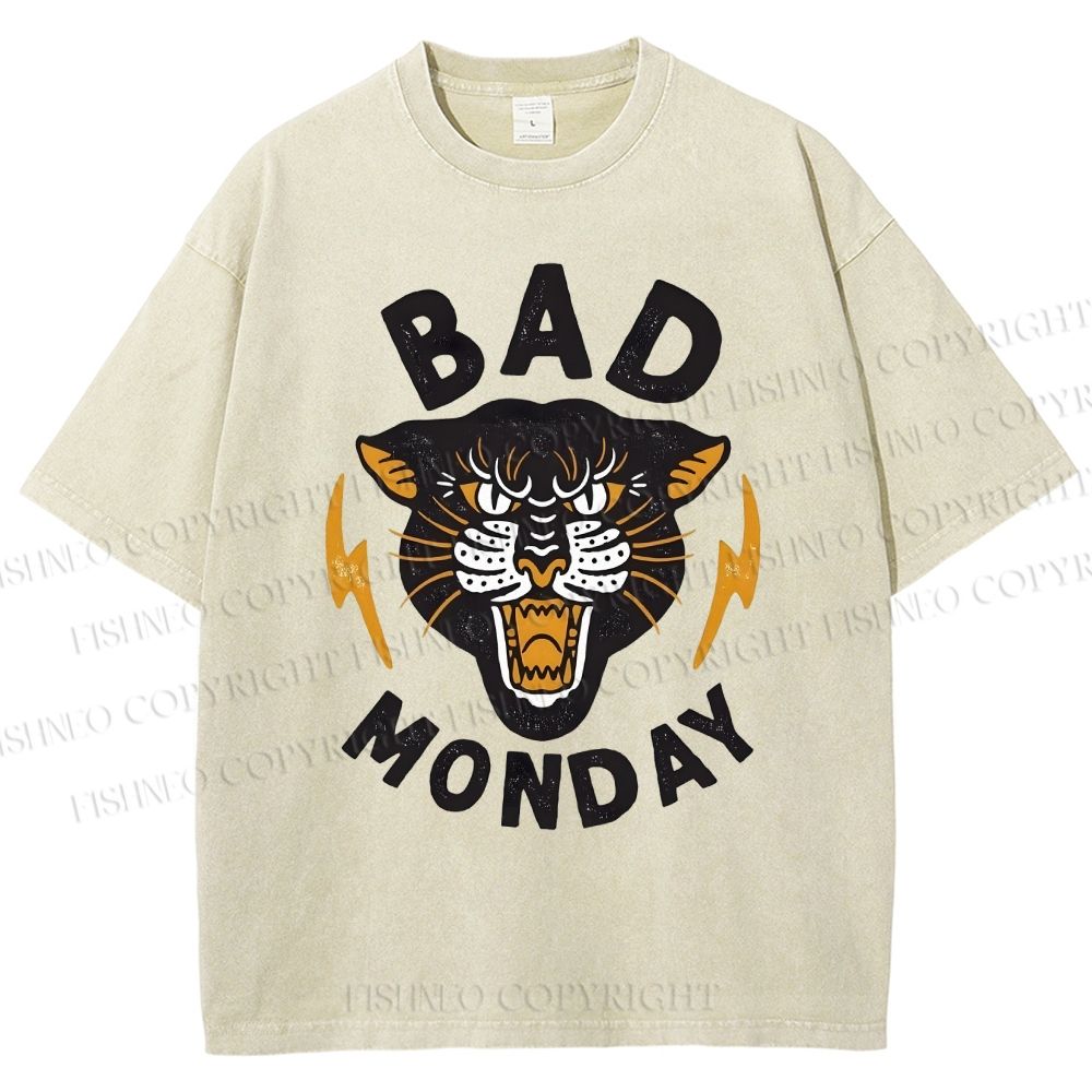 Unisex Bad Monday Tiger Printed Washed Tee