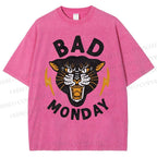 Unisex Bad Monday Tiger Printed Washed Tee