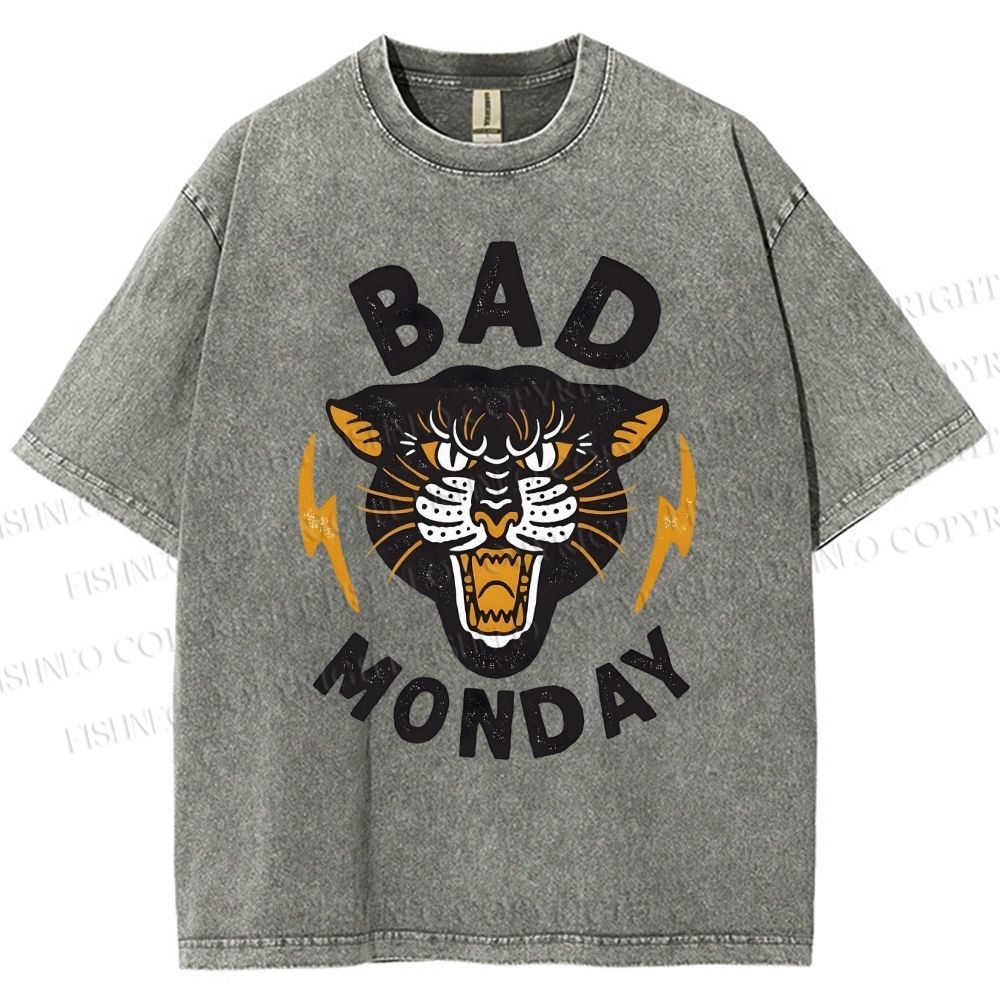 Unisex Bad Monday Tiger Printed Washed Tee