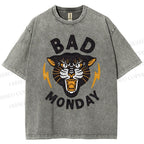 Unisex Bad Monday Tiger Printed Washed Tee