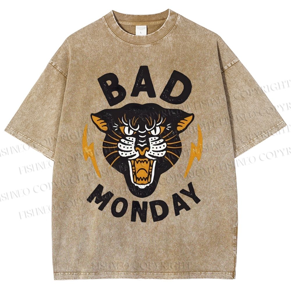 Unisex Bad Monday Tiger Printed Washed Tee