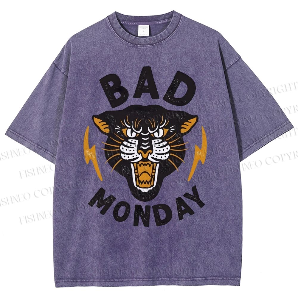 Unisex Bad Monday Tiger Printed Washed Tee