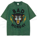 Unisex Bad Monday Tiger Printed Washed Tee