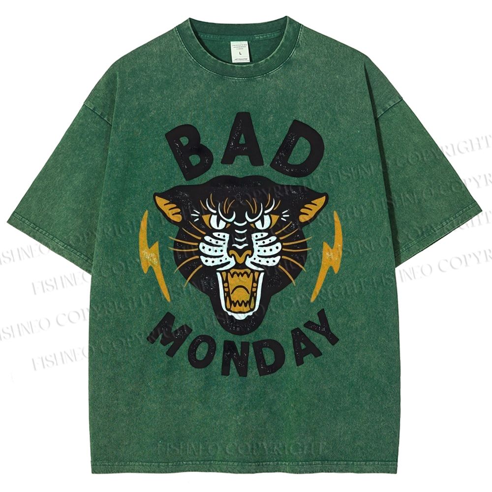 Unisex Bad Monday Tiger Printed Washed Tee