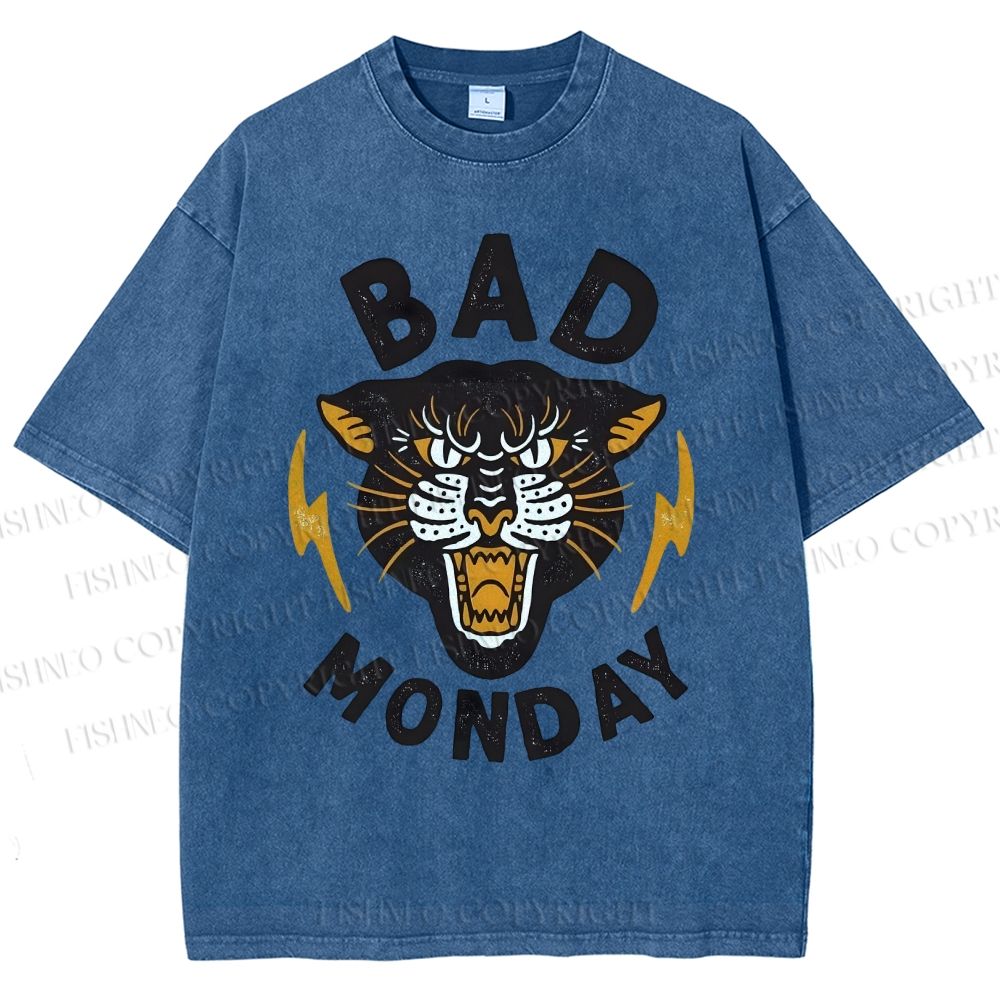 Unisex Bad Monday Tiger Printed Washed Tee