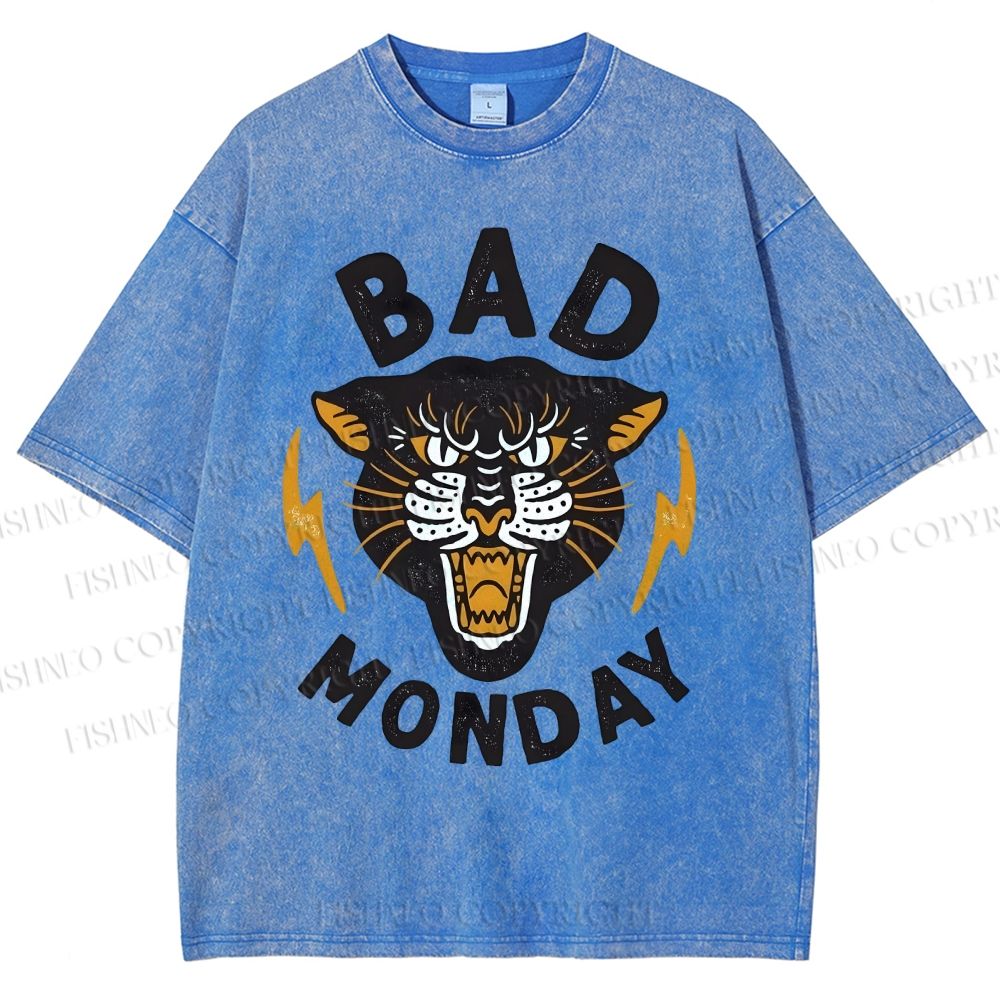 Unisex Bad Monday Tiger Printed Washed Tee