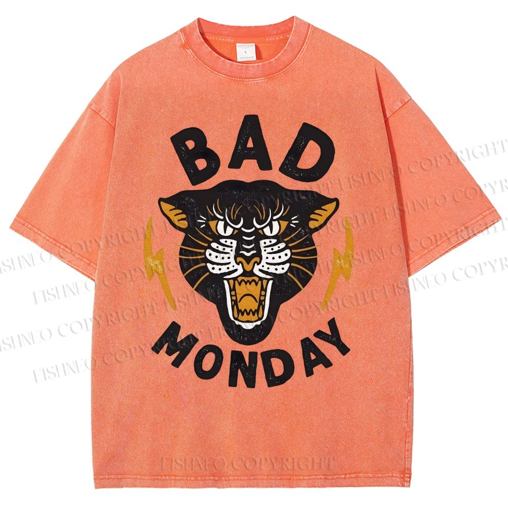 Unisex Bad Monday Tiger Printed Washed Tee