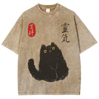 Lucky Cat Black Cat Vintage Wash Japanese Design T-Shirt