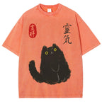 Lucky Cat Black Cat Vintage Wash Japanese Design T-Shirt