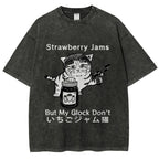 Strawberry Jam Cat Washed T-Shirt