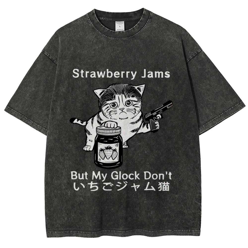 Strawberry Jam Cat Washed T-Shirt