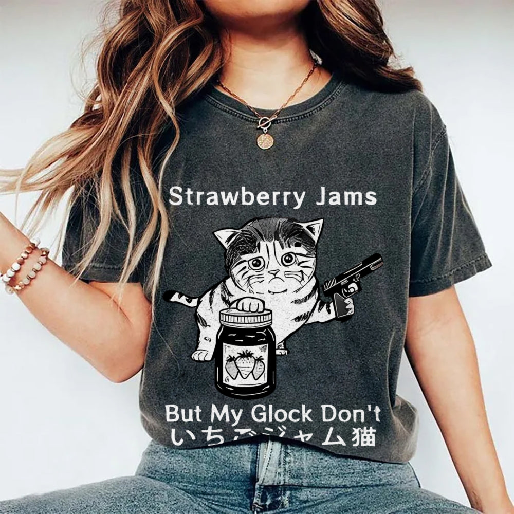 Strawberry Jam Cat Washed T-Shirt