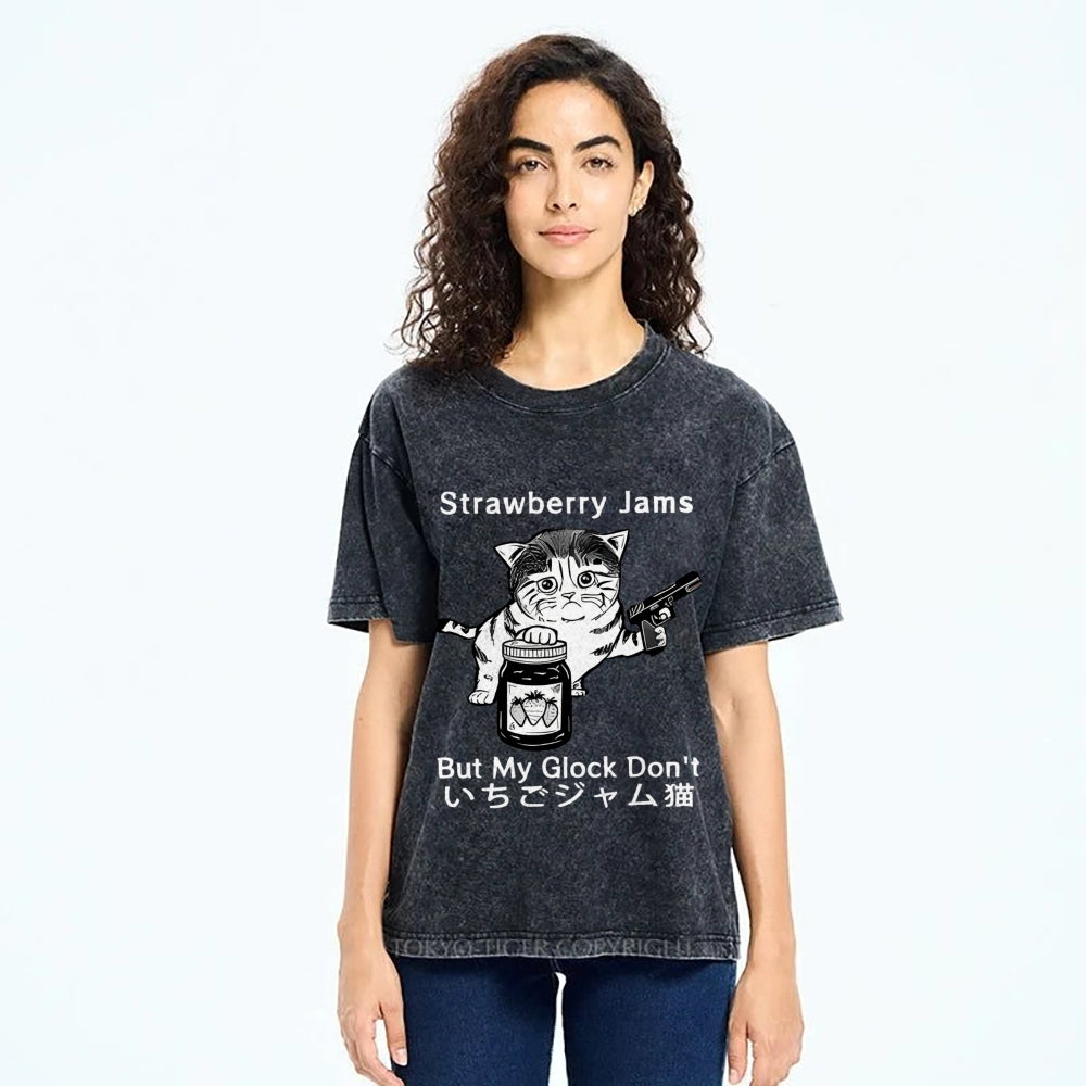 Strawberry Jam Cat Washed T-Shirt