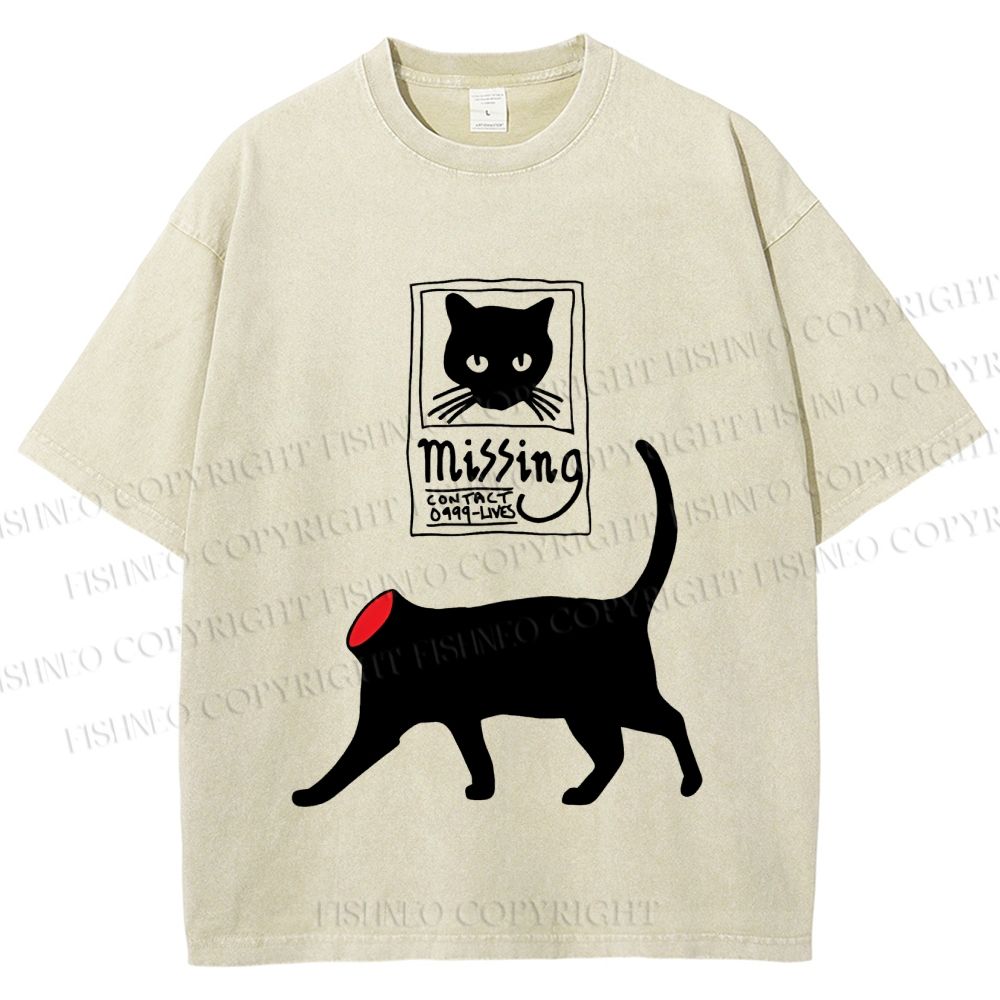 Unisex Missing Cat Printed Washed Tee