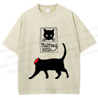 Unisex Missing Cat Printed Washed Tee