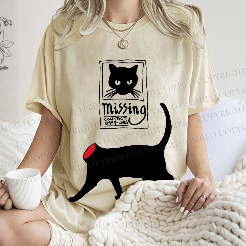 Unisex Missing Cat Printed Washed Tee