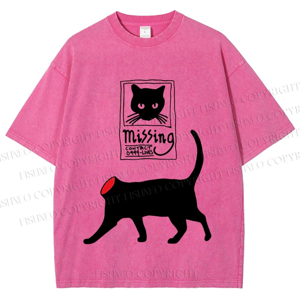 Unisex Missing Cat Printed Washed Tee