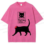 Unisex Missing Cat Printed Washed Tee