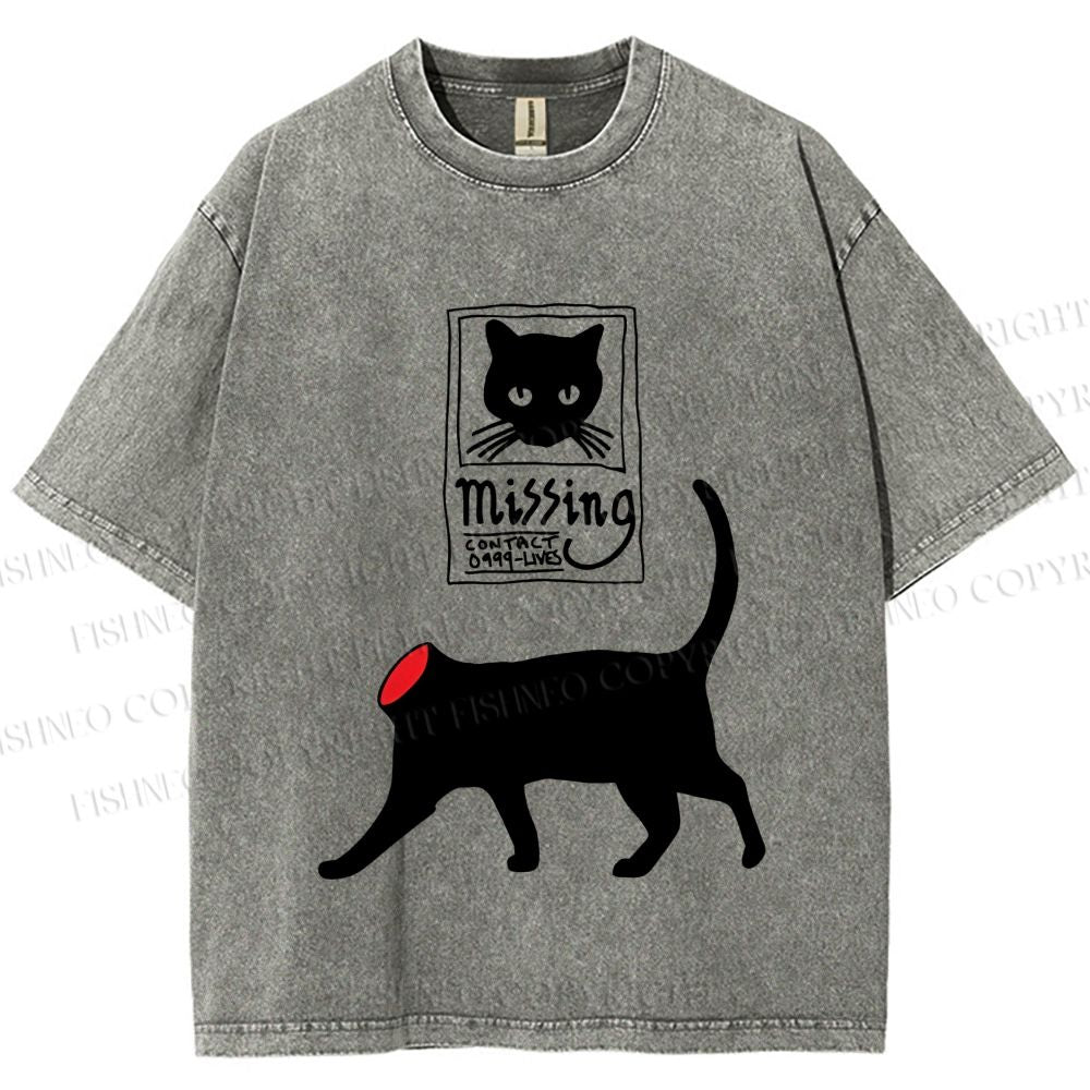 Unisex Missing Cat Printed Washed Tee