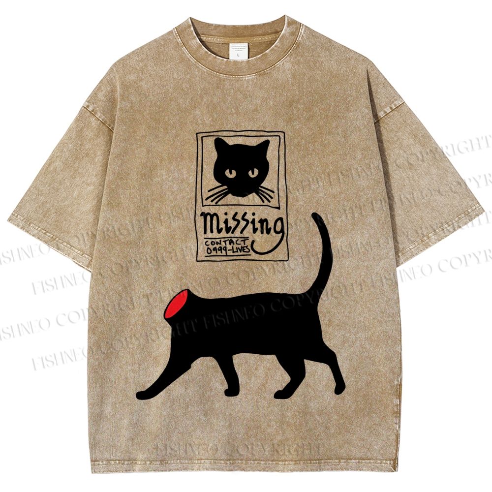 Unisex Missing Cat Printed Washed Tee