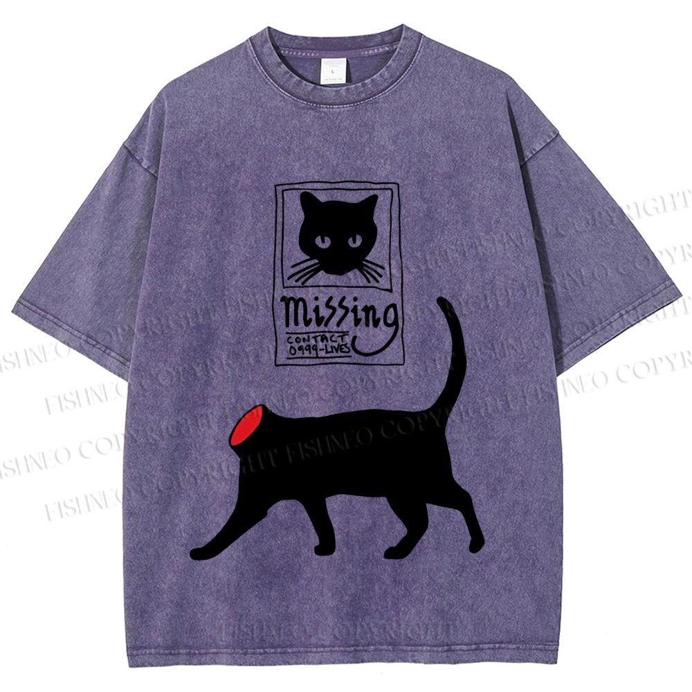 Unisex Missing Cat Printed Washed Tee