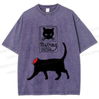 Unisex Missing Cat Printed Washed Tee