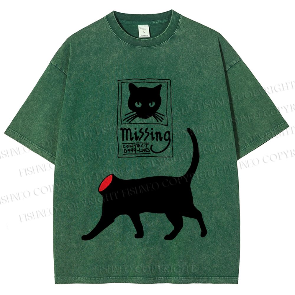 Unisex Missing Cat Printed Washed Tee