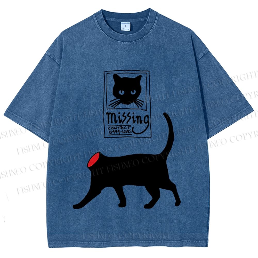 Unisex Missing Cat Printed Washed Tee