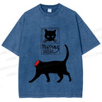 Unisex Missing Cat Printed Washed Tee
